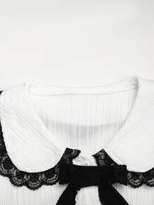 SHEIN 少女蕾絲飾邊休閒百搭日常長袖襯衫 - 白色 - 查看 3