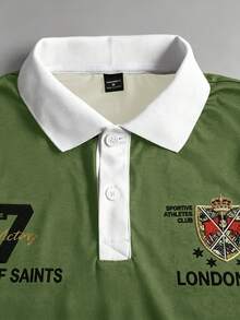STYNVO 男士字母印花長袖休閒通勤 Polo 衫 - 軍綠色 - 查看 3