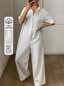 DAZY Women's White Minimalist Summer Loungewear Jumpsuit - White - View 4