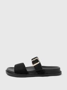 Sleekvia Women's Summer New Belt Buckle Thick Sole Sandals, Soft Leather Outdoor Slippers, Versatile Casual Beach Slouchy Shoes - Black - View 6