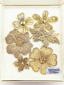 6pcs/Set Champagne Color Crystal Flower DIY Handmade Sewing Rhinestone Decorations For …Clothing, Shoes, Bags, Accessories - Champagne-colored Rhinestone Flowers - View 1