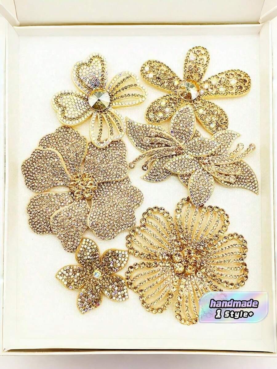 6pcs/Set Champagne Color Crystal Flower DIY Handmade Sewing Rhinestone Decorations For …Clothing, Shoes, Bags, Accessories - Champagne-colored Rhinestone Flowers - View 1