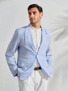 VeloEdit Men Business Casual Striped Lapel Long Sleeve Button Front Blazer, Ceremony, FormalFall Winter Commute‌ Old Money Wedding - Baby Blue - View 7