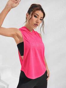SHEIN Sports 女款字母刺繡連帽衛衣 - 粉色 - 查看 3