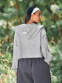 Voyena Women's Plus Size Casual Hooded Sports Sweatshirt - Grey - View 2