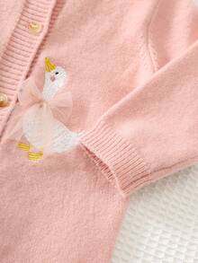 Cozy Pixies Baby Girl Cartoon Animal Sweet Cute Duck Pattern 3D Mesh Bowknot Design Round Neck Long Sleeve Knit Jumpsuit Versatile Comfortable - Pink - View 5