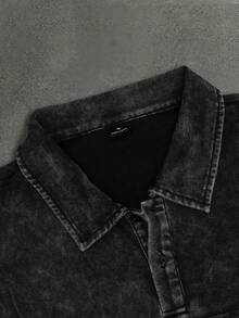 Manfinity Roughcore Men's Washed Distressed Polo Shirt, Street Casual, Summer - Black - View 3