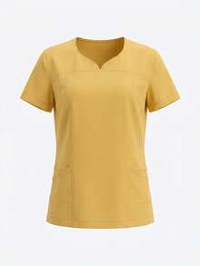TaskEZ Atasan Seragam Kerja/Pembantu Rumah Tangga Lengan Pendek Model Slim Fit dengan Kerah Bentuk Hati Warna Biru dan Kuning, 4 Saku, Nyaman dan Praktis - Kuning - View 7