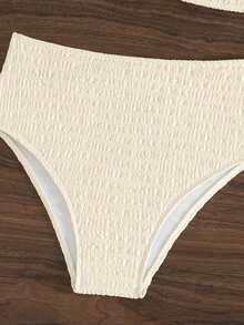 SHEIN Swim 夏季海滩女士圆环连体比基尼套装婚礼 - 米色 - 查看 7