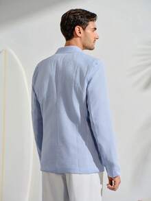 VeloEdit Men Business Casual Striped Lapel Long Sleeve Button Front Blazer, Ceremony, FormalFall Winter Commute‌ Old Money Wedding - Baby Blue - View 3