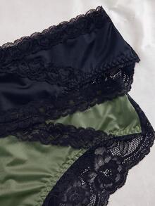 SHEIN 女款 2 件組迷人黑紅配色愛心蕾絲交叉網格玫瑰設計系列三角內褲 - 彩色 - 查看 3