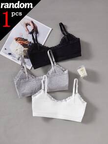 [1pc Random]Tween Girl Lace Patchwork Comfortable Bra, Puberty Underwear For Student - Multicolor - View 2