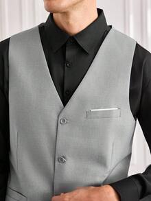 Officeau 男士淺灰色西裝背心，4顆鈕扣，適用正式商務/辦公場合 - 淺灰色 - 查看 10