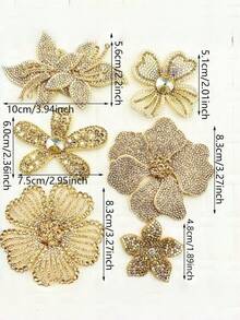 6pcs/Set Champagne Color Crystal Flower DIY Handmade Sewing Rhinestone Decorations For …Clothing, Shoes, Bags, Accessories - Champagne-colored Rhinestone Flowers - View 2