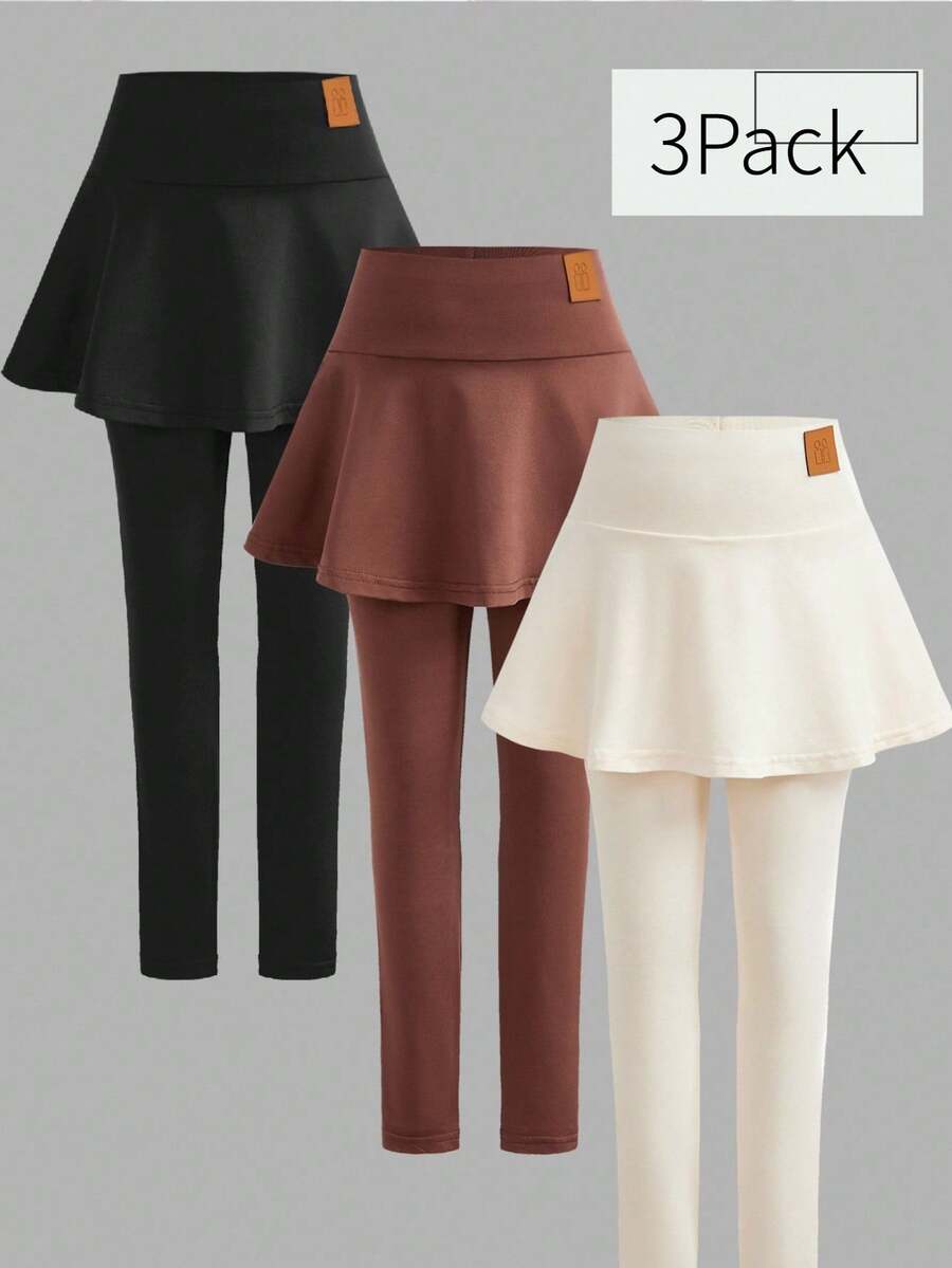 SHEIN 女童休閒百搭緊身褲裙 3件套,買1得3 - 彩色 - 查看 1