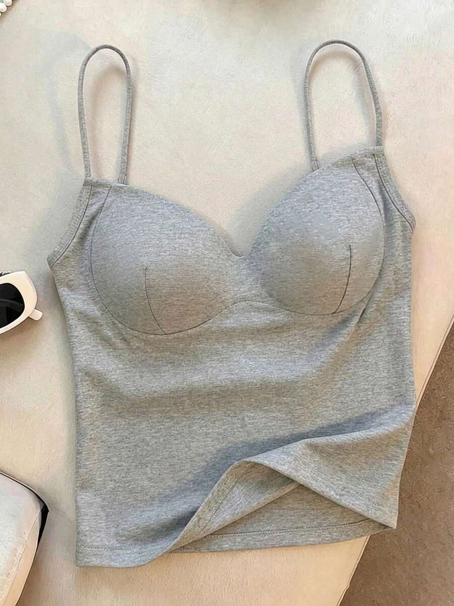 Resyla 女士休闲百搭纯色吊带背心 - 灰色 - 查看 1