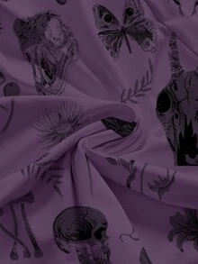 ROMWE Goth 大尺碼女款全印花百褶休閒約會旅行細肩帶洋裝 - 紫色 - 查看 4