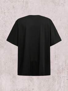 Skyrend Plus Size Men's Solid Color Loose Short Sleeve T-Shirt, Spring Undershirt, Suitable For Spring And Summer Gothic Punk Streetwear For Emo Boy Graphic Tee Men Grunge - Black - View 6
