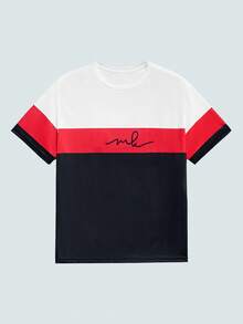 Modcrash Mens Letter Color Block Sports Set, Round Neck Knit T Shirt And Drawstring Shorts With Pockets, Regular Fit Plus Size - Red - View 7