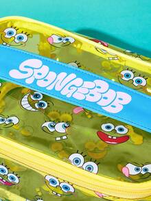 SpongeBob SquarePants | SHEIN Cartoon Print Large Capacity Clear PVC Makeup Bag With Handle, Waterproof, For Cosmetics, Toiletries, Travel Use - Multicolor - View 4