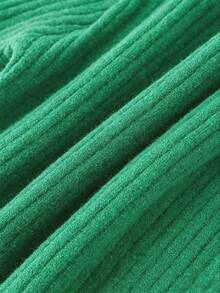Franclia Suéter casual de otoño de unicolor con ribete de volantes - Verde - Ver 5
