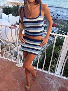 Ure Wave Women's Casual Summer Striped Knit Camisole Tank Top - Multicolor - View 5