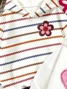 (3 Pcs) Tween Girls' Fresh Fashion Colorful Spray-Painted Floral Striped Small Flower Patchwork Heart-Shaped Pattern Basic Sweatshirt - Multicolor - View 5
