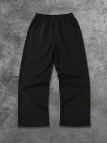 ROMWE MEN Pantalones de chándal holgados con cordón en la cintura y estampado de letras para hombre - Negro - Ver 4