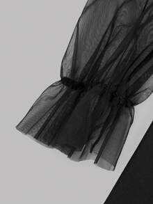 SHEIN 女童休閒極簡舒適翻領花瓣袖拼接撞色洋裝 - 彩色 - 查看 4