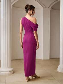 ZEYLAH Elegante vestido largo ajustado con fruncido primavera/verano - Morado - Ver 6