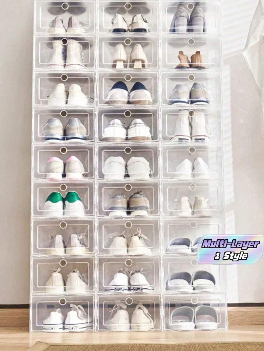 8pcs Clear Shoe Storage Boxes Stackable Sneaker Organizer With Transparent Foldable Shoebox Dustproof Plastic Shoe Display Shoe Container For Closet Bedroom Home Space Saving Storage For Men Women - View 1