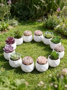 5/10/20-Pcs Mini White Rhombus Plastic Plant Pots, Durable Creative Desktop Succulent Containers, Round Decorative Design, Ideal For Indoor Window Sill, Home Room Decor, Convenient For Succulents, Cactus, Herbs. - Rhombus 5.8cm Square - View 7