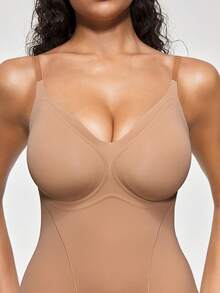 SHAPORA 1pc Women's Simple Comfortable Cup Style Bodysuit Shapewear - Apricot - View 5