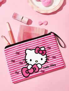 HELLO KITTY AND FRIENDS | SHEIN 可愛貓咪印花化妝包套組，多尺寸與大容量，適用於化妝品/小物品/電子產品，可單獨購買或套組，附拉鍊 - 粉黑白 - 查看 4