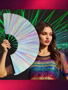 1PC 34.04CM Oversized Colorful Flashing Foldable Hand Fan Durable Dancing Accessory For Party Disco Music Festival Performance Costume Decoration Gift - Multicolor - View 4