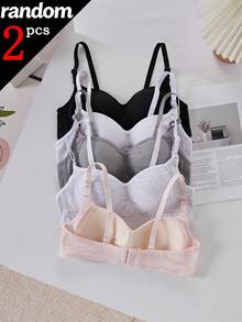 [2pcs Randomly Sent]Simple Girl's Wireless Bra, Thin Solid Color Sports Bra, Bandeau Bra For Teenage Girls - Multicolor - View 4