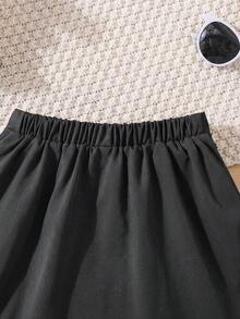 SHEIN 少女夏季休閒純色可愛蝴蝶結裝飾百褶迷你裙，返校季日常穿著，時尚百搭修身百褶純色休閒裙 - 灰色 - 查看 5