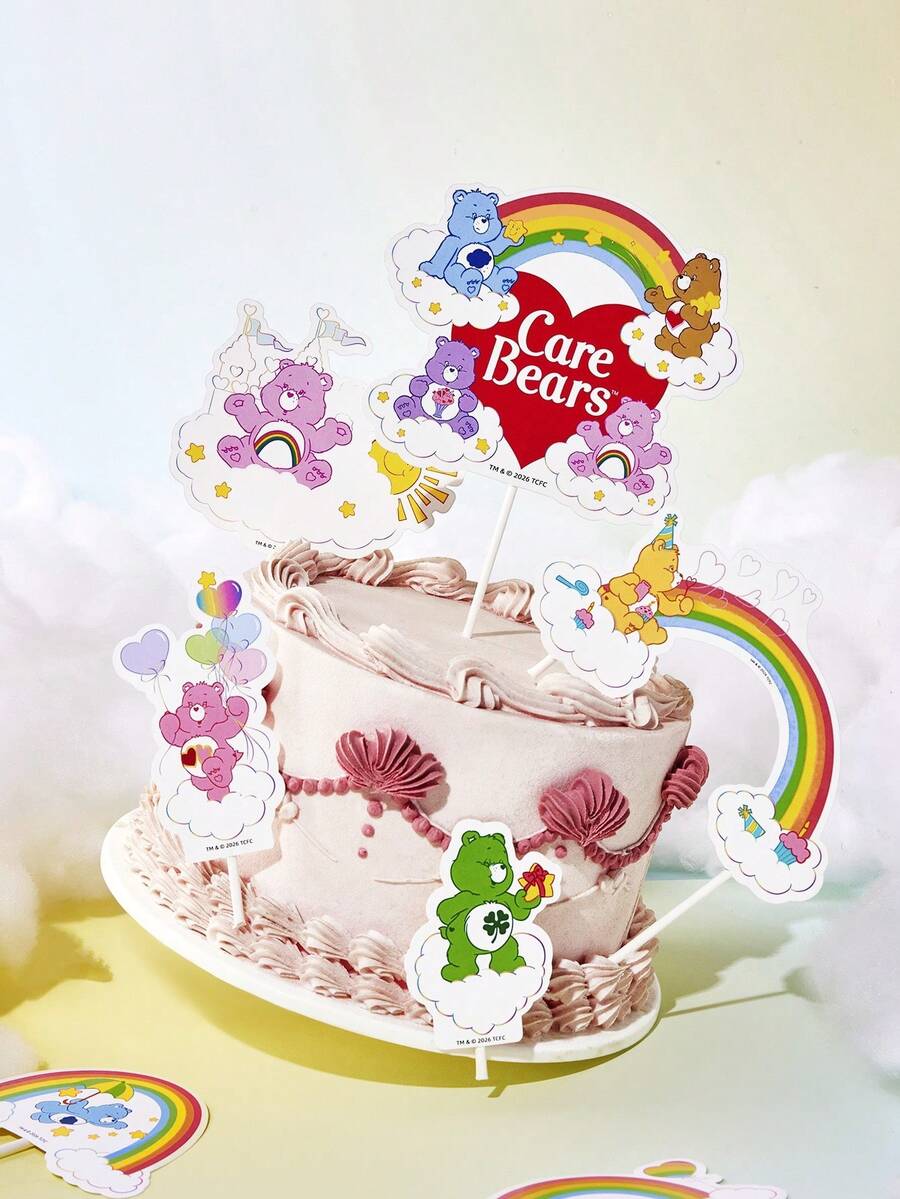 SHEIN X Care Bears 15件組生日派對裝飾插飾,甜點杯子蛋糕裝飾插飾,蛋糕裝飾 - 彩色 - 查看 1