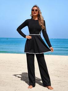 SHEIN With My Calm Women's Spring/Summer New High-End Design Sports 2 Pieces Set Jumpsuit With Pants - Black - View 1