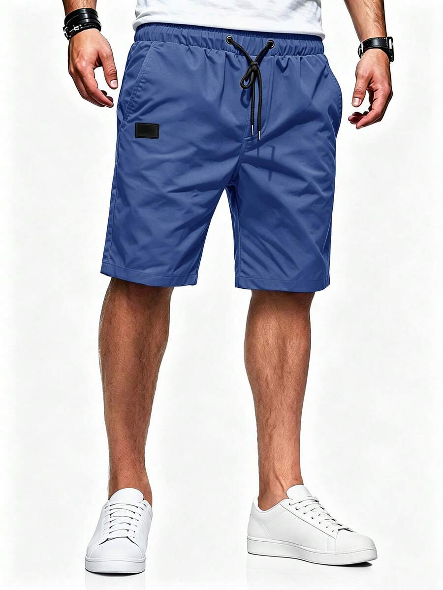Manfinity Homme Men Drawstring Waist Slant Pocket Shorts - Lake Blue - View 1