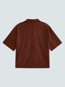Modcrash Retro Elegant Cuban Collar Short Men's Shirt, Summer New Design Niche Turndown Collar Short Sleeve Top - Coffee Brown - View 4