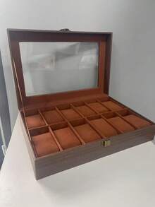 1 pieza Caja de almacenamiento de relojes de cuero, caja de relojes con tapa a prueba de polvo, caja de colección de relojes de alta gama para el hogar, regreso a la escuela - Multicolor - Ver 8