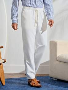 VeloEdit Men's White Summer Casual Vacation Holiday Business INS Street Skinny Cropped Pants,Basic Solid Trousers For Everyday Commuting Travel Fall - White - View 1