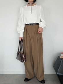 FRIFUL Women's Early Autumn New Korean Style Pleated Button Decor T-Shirt - White - View 6
