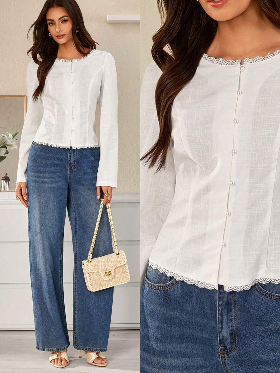Selenza Women's Solid Color Casual Versatile Everyday Outing Shirt - White - View 1