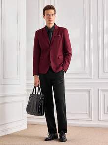 Officeau Men's Burgundy Lapel Single-Breasted Blazer, For Business Formal/ Evening/ Wedding - Burgundy - View 3