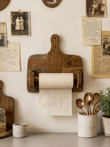 1 Buah Rak Penyimpanan Serbaguna Bentuk Papan Kayu Vintage Kompak, Kokoh, dan Tahan Lama untuk Handuk Kertas, Tempat Tisu Toilet, dan Lap Piring - Organizer Penyimpanan Kreatif, Hemat Ruang untuk Dapur, Kamar Mandi, Ruang Makan, dan Kantor Rumah - Coklat - View 2