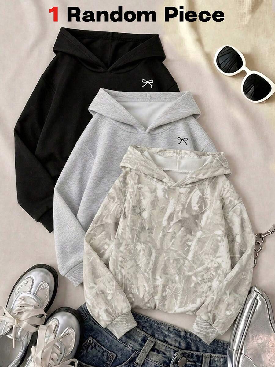 SHEIN 青少年女孩甜美葉片森林迷彩印花運動衫,舒適秋冬風格,休閒舒適日常穿著,冬季必備,返校必備,時尚韓風女孩款 - 彩色 - 查看 1
