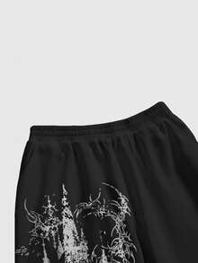 ROMWE Grunge Punk Dark Punk Y2K Vine Thorn Cross Virgin Mary Star Loose Streetwear Women's Sweatpants - Black - View 3