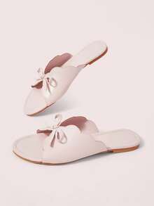 CUCCOO DOLLMOD 粉色蕾絲蝴蝶結平底涼鞋女款拖鞋 - 粉色 - 查看 4